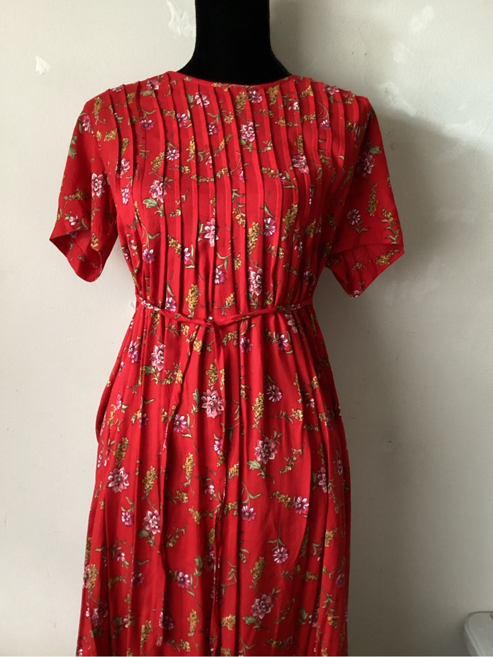 Betsy Lauren Red Floral Pleated maxi  Dress - Women's